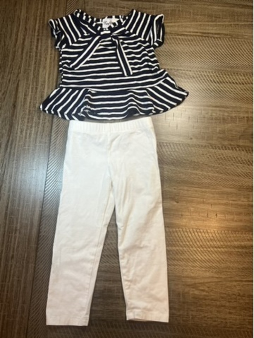 Rare Editions Girls 2T Nautical Navy Blue Striped Top White Pants matching set